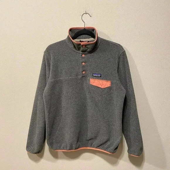 Patagonia Synchilla Snap T Grey/Peach Orange Fleece Size Small - Picture 4 of 10